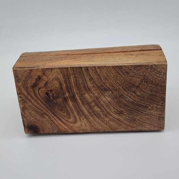 Handmade Wooden Treasure Trinket Box Braided Hammered Metal Design 8" Wide VTG - Picture 8 of 8